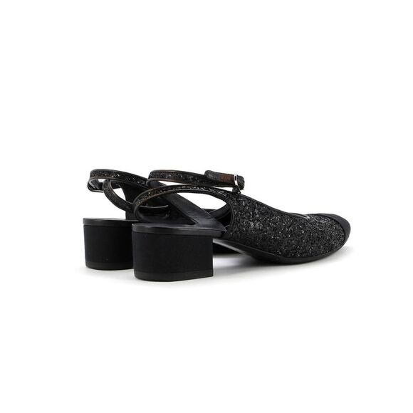 Chanel Women's CC Cap Toe Ankle Strap Slingback Pumps Glitter Leather with Grosg - Picture 3 of 6